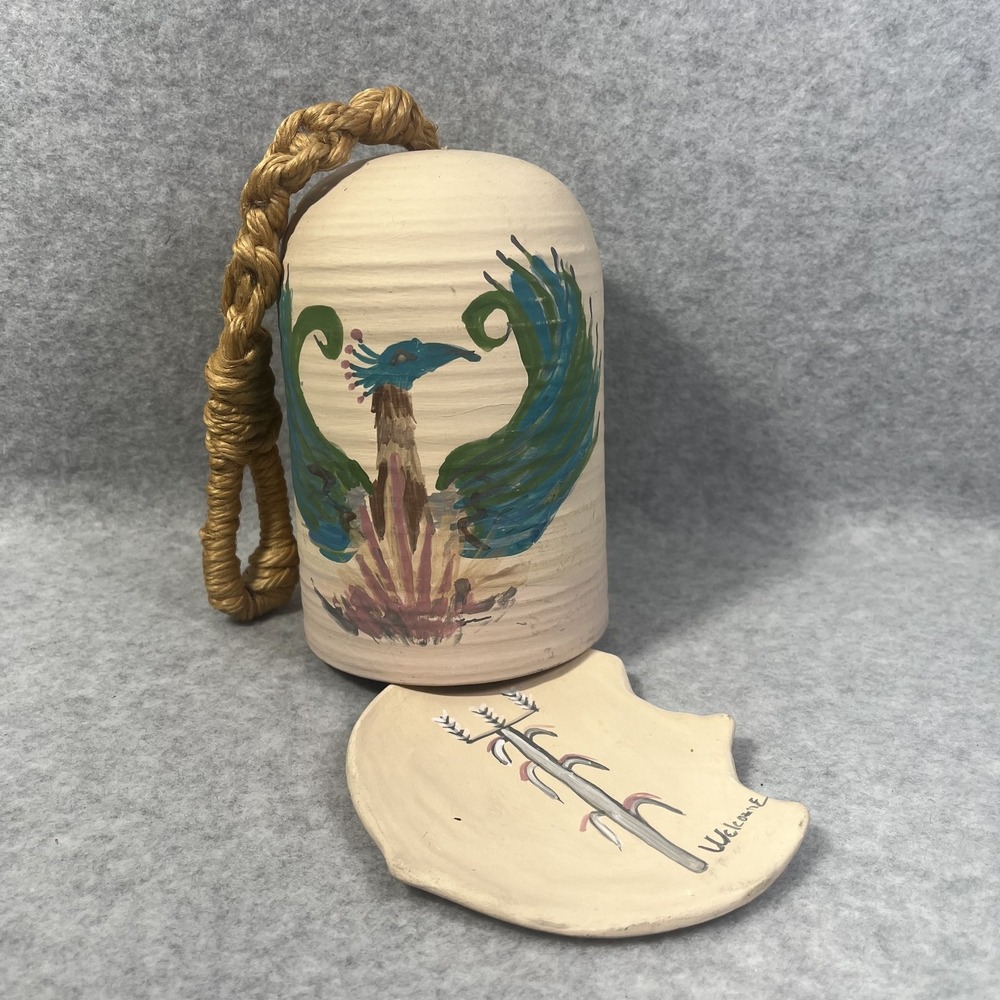 Hand Painted Ceramic Wind Chime Bell Southwest Art Phoenix Yei Welcome Rope
